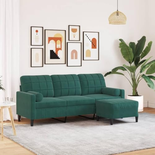 Emmtore Sofá de 3 plazas con Taburete de Terciopelo Verde Oscuro 180 cm