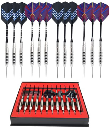 ONIYEA 12Pcs Steel Tip Darts Set, 22G Professional Metal Dart with 2 Color Premium Aluminum Shafts and 4 Style Poly Flights, Darts set for Beginners and Hobbyists