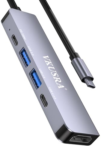 USB C Hub, VKUSRA 5-in-1 USB C to 4K HDMI Multiport Adapter with Max 100W PD, USB-A & Type-C Data Ports, Compact Aluminum USB Hub for Laptops, MacBook HP Dell Galaxy and More