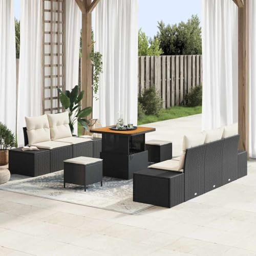 Frdhee Set da giardino per balcone, divano da giardino, 8 pezzi, nero e crema, 80 x 80 x 71 cm, gruppo panca angolare per balcone, terrazza, cortile