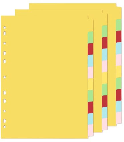 File Dividers A4, 3 Pack 10 Part Folder Dividers Coloured 11 Hole Punched | A4 Dividers Tabbed Index Divider for Lever Arch Files Ring Binders Office School Index Dividers, Office Desk Accessories