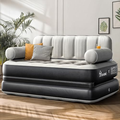 YITAHOME Queen Size Air Sofa Bed Mattress with Headboard and Pump, Blow Up Couch Inflatable Bed for Home Living Room, 79 x 60 x 25 (Expanded Size, Black)