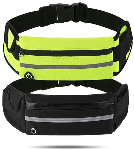 Lot de 2 ceintures de course, pour téléphone portable, pour le jogging, la course, le téléphone portable, deux ceintures de sport, convient pour la course et le fitness, dimensions : 21 x 10 cm, vert