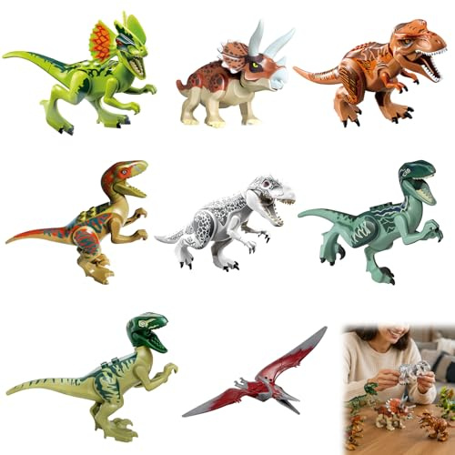 Mlifleue Dinosaur Block Set, 8PCS DIY Dinosaur Building Blocks, Dinosaurs Figures with Movable Jaws, Buildings Educational Set for Adults Kids to Build Dinosaurs Figures