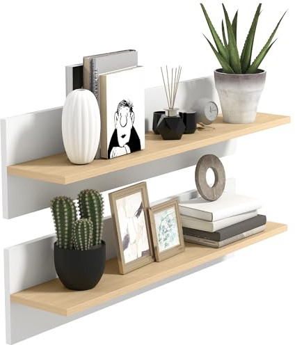 HOMCOM Lot de 2 étagères murales de 80 cm pour Salon Blanc et Bois Naturel | Étagères Flottantes, pour Entrée, Chambre, Cuisine