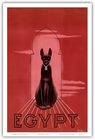 Egypt - Bastet (Bast) the Ancient Egyptian Black Cat Feline Goddess - Vintage Travel Poster by M. Azmy c.1947 - Master Art Print (Unframed) 12in x 18in