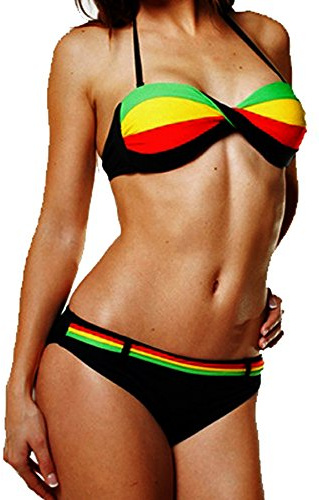 Maillot de Bain Femme 2 pièces Bikini Bandeau Rasta Taille M (38)