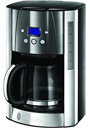Russell Hobbs Cafetière [Technologie WhirlTech-extraction optimale] Luna grise (1000W,Verseuse en verre 1,5L, 12 tasses, Programmable, Minuteur digital, Auto-Nettoyante) Machine à café filtre 23241-56
