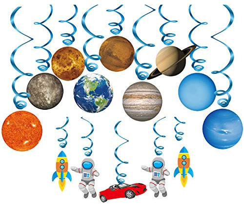 Konsait Sistema Solar Decoración Colgante remolinos (14Pack), Planetas Adornos de espirales serpentinas para Infantiles niños Habitación Techo cumpleaños Fiesta decoración Suministros