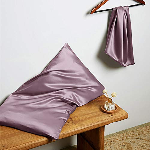 THXSILK 22 Momme Seide Kissenbezug Kissenhülle - Maulbeerseide Kissenbezüge - Hypoallergen mit Reißverschluss Seide Kopfkissenbezug - Pure Seide auf Beide Seiten - Licht Lila 40x80cm