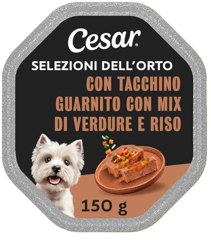 Cesar Cibo per cani Seleczioni dell'Orto con tacchino, con cuore di verdure e mix di riso, 150 g (confezione da 1), 14 ciotole