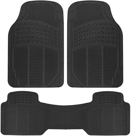 BDK ProLiner Car Floor Mats for Cars Trucks SUV, 3-Piece All-Weather Heavy Duty Rubber Liners with Universal Trimmable Fit, Durable Waterproof Vehicle Auto Floor Mats with Capture Ridges Black