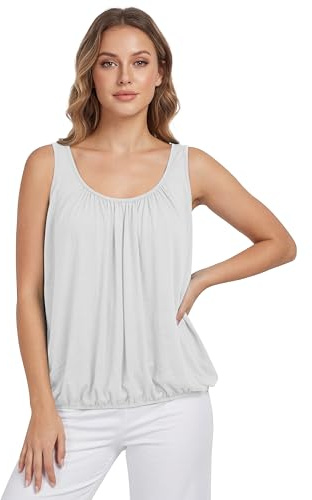 Love My Fashions® Women’s Vest Top Sleeveless Round Scoop Neck Tank Bubble Hem Straps Summer Vest Tops for Women UK White