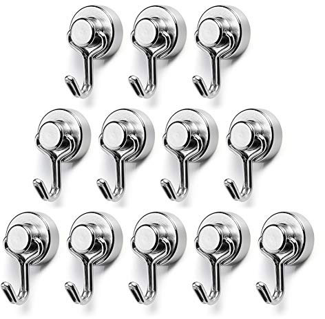 BTLIN Mini Magnetic Hooks, Strong Neodymium Magnet with Hook, Heavy Duty Small Metal Hanging Hook Max Load 18 lbs for Kitchen Fridge Grill Office 12 Pack