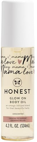 The Honest Company Mama Hydrating and Soothing Glow On Body Belly Oil, Plant Based Hypoallergenic, Fragrance-Free, 4.2 fl oz