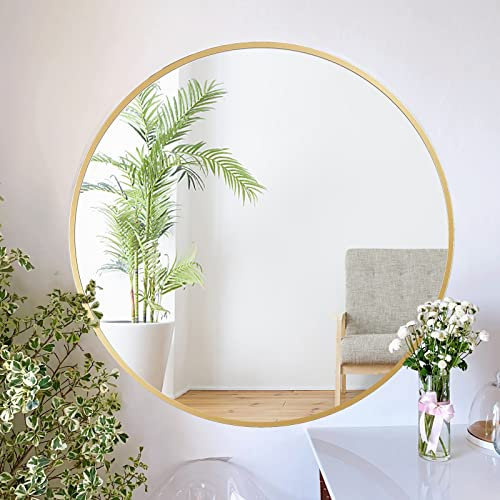 ZENIDA Spiegel Rund, 60x60 cm Wandspiegel Rund mit hochwertigen Gold Metallrahmen, Moderner Design großer Spiegel, für Diele, Badezimmer, Wohnzimmer und Mehr