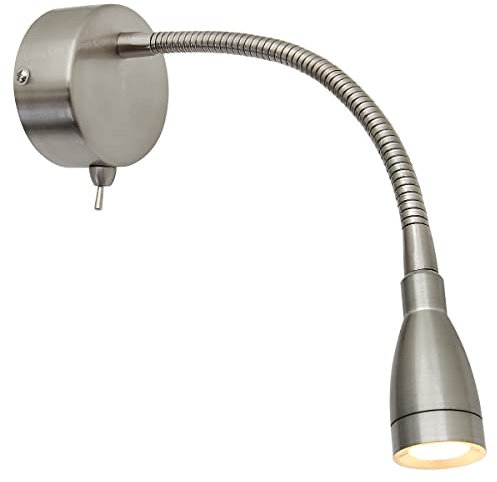 Long Life Lamp Company LED Bedside Reading Light Wall Mounted Switched Flexible Arm Headboard Light Brushed Chrome 3000k H3049