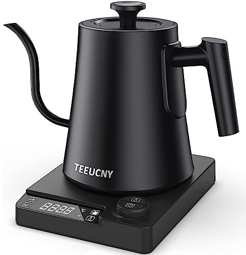 TEEUCNY Gooseneck Electric Kettle, Black, 1L, Stainless Steel, LED Touch Control, Accurate Temperature Control, 1200W, 230V, 1.3kg, Germany or nearby region