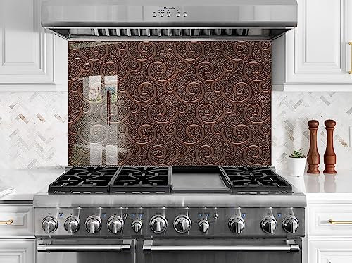 Myphotostation.com 70WX43H''Tempered Glass Copper Pattern Backsplash Design Cooker Wall Backsplash Panel Glass Splashback for Kitchen Panel Design Color Copper Splashback