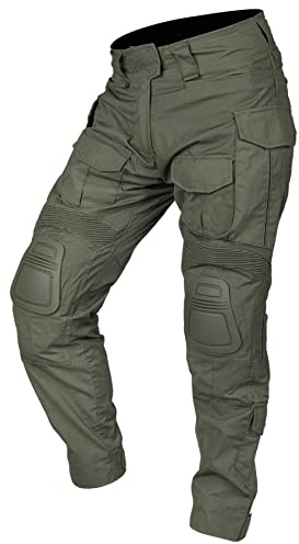 IDOGEAR G3 kampbyxor med knäskydd cargobyxor för män, taktiska arbetsbyxor, militärkamouflage, flera fickor, Ranger Green, S