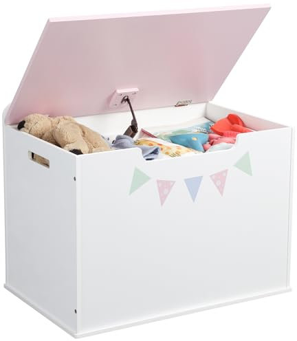 Navaris Cassapanca Porta Giochi Bambini - Baule Giocattoli in Legno - Cassapanca Bambini - Panca Cameretta Bambino Bambina - Contenitore Portagiochi per Cuscini Libri Vestiti