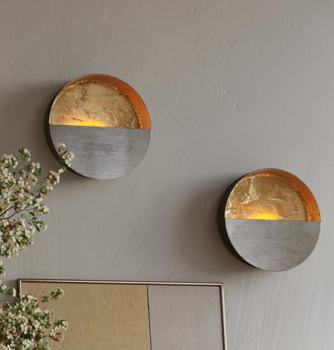 NativeSkins Eclipse Metal Wall Candle Holder Sconce Decoration - Set of Two Handcrafted Decorative Tea Light Wall Sconces for Living Room, Bathroom, Dining Room Gold Tea Candle Holder