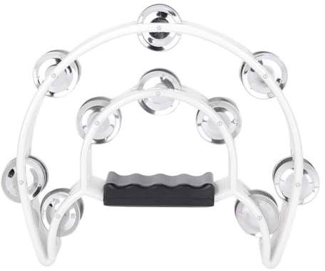 Handgjorda Half Moon Tambourine Cembalo, Double Tambourine Jingles för Musiker Sångare Musikklassgrupper (Vit)
