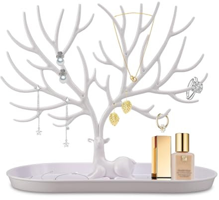 2 In 1 Porta Collane Da Tavolo Con Vassoio, Appendi Collane In Plastica, Espositore Gioielli per Orecchini, Bracciali, Porta Gioielli, Organizer