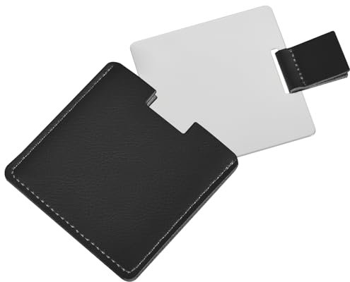 Colexy Ultra Dünn Taschenspiegel Klein Reisespiegel mit PU-Ledertasche Taschenspiegel Klein Kosmetikspiegel unzerbrechlicher Edelstahl Leicht Geeignet für Make-Up Camping Und Reisen (Schwarz)