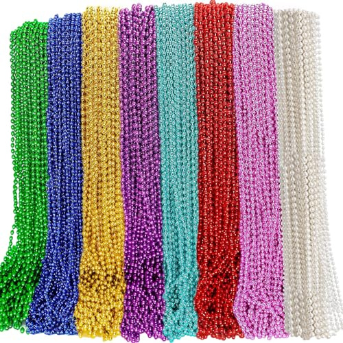 Elefama 200 st Mardi Gras-pärlor, halsband, storpack, 7 mm, lila, blå, rosa, silver, guld, röd, grön, mardi gras, pärlhalsband, glöd, parad, pärlor, mardi gras, dekorationer för kvinnor, män, barn, 33