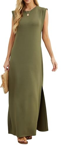 GRECERELLE Damklänning, sommar, maxiklänning, ledig, eleganta stilar, enkla, ärmlös, UK med slits och fickor