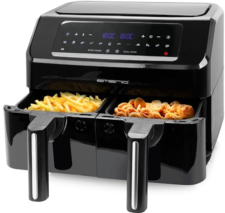 Emerio digitale DOPPEL Heißluftfritteuse AirFryer Frittieren mit heißer Luft ohne zusätzliches Öl 2x 3.6L Volumen 12 Programme BPA frei SYNC FINISH Funktion (beide gleichzeitig fertig) AF-130376.1