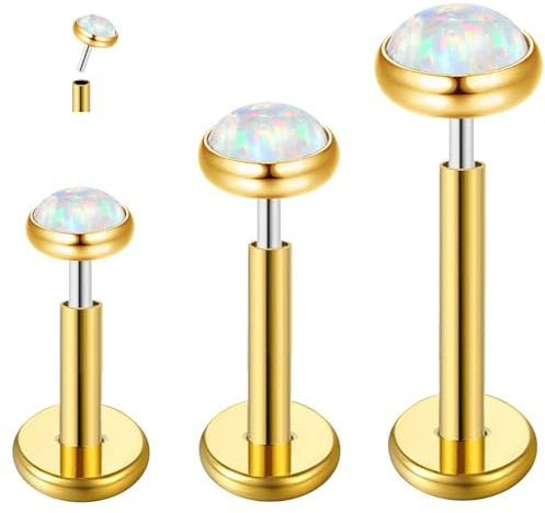 ESHIONER G23 Titane Piercing Tragus Oreille Helix Labret Levres Conch Cartilage Bouche Bioflex Flat Studs Opal Or 16g 6mm 8mm 10mm Hypoallergénique