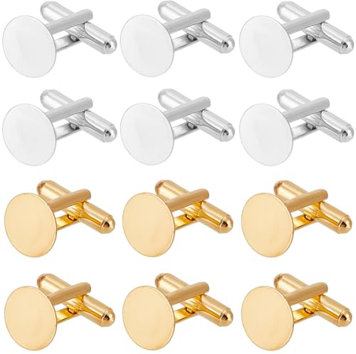 SUNNYCLUE 20 Stück Silberne Manschettenknopf Rohlinge Goldene Runde Manschettenknöpfe Messing Business Smoking Tablett Lünettenrohlinge Manschettenknopf Ohrstecker Einstellungen Für Herren Manschetten