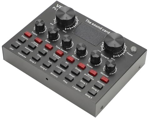 Tarjeta de Sonido en V8-Plus, Tarjeta de Sonido Mezcladora de Podcasts de Grabación de Karaoke Externa USB con Bluetooth 5.0, Micrófono Incorporado, para Grabación de