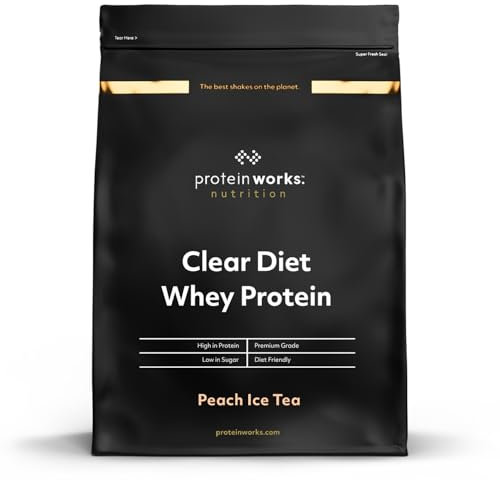 Protein Works - Poudre d'isolat de protéine de lactosérum Clear Diet, thé glacé à la pêche, 40 shakes, boisson rafraîchissante à haute teneur en protéines, 1 kg