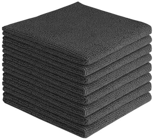 AIDEA Microfibre Cleaning Cloth Lint Free Washable Pack of 8 30x30cm Black | Multifunctional Reusable Cleaning Cloths, Streak Free Washable Cloth Duster for House, Kitchen, Car, Motorbike, Windows