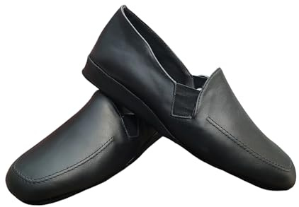 Generico Pantofole da uomo classiche in vera pelle esterno e interno Alma Made in Italy cucite suola in pelle scamosciata (nero, Sistema Taglie Calzature EU, Adulto, Uomo, Numero, Media, 43)