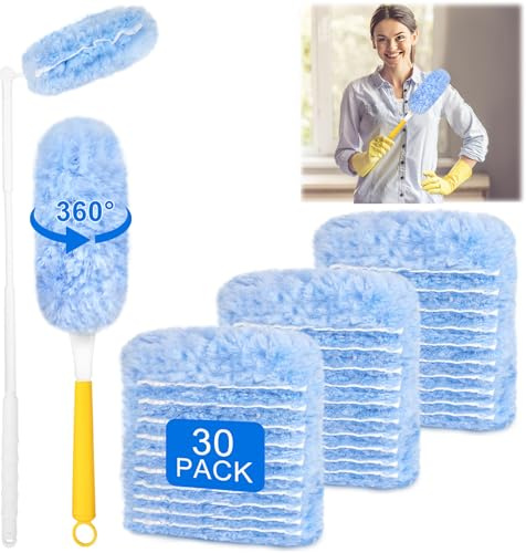 Dust Magnet Refills, 30Pcs Dust Magnet, Fluffy Duster Refills with Long Handle Short Handle, Dusters for Cleaning Home Office Furniture, Blinds, Fans, Cars and Hard-to-Reach Areas