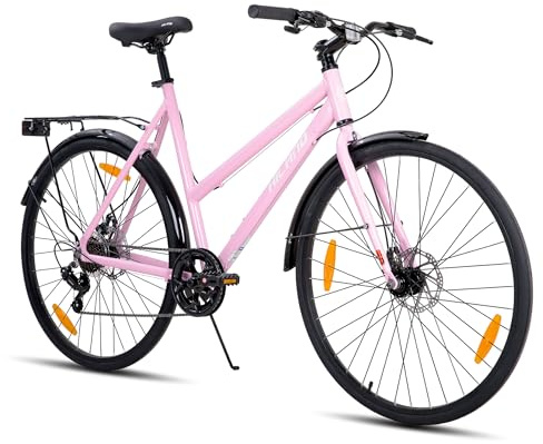 HILAND 28 Zoll Aluminium Rennrad, 7-Gang Schaltung Pendlerfahrrad mit Scheibenbremsen, 700C Komfortabler Stadt für Männer Frauen, Rosa