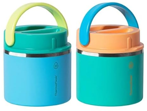ThermoFlask 20 oz Insulated Food Jar, 2-Pack, Pink and Blue, Hot 12 Hours Cold 24 Hours (Blue and Green)