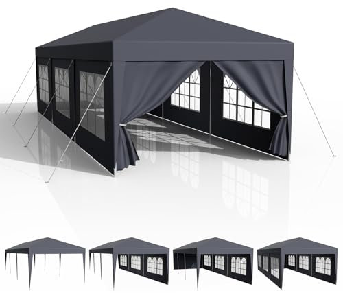Tonnelle de Jardin 3x9, Pergola-PE Imperméable avec 4 Parois Latérales, Chapiteau UV 50+, Tente de Fête-Plage-Camping-Marché-Reception, Auvent avec Fenêtres, Cadres en Acier, Anthracite