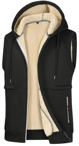 Generico Gilet Pile Uomo Invernale Termico Gilet Smanicato Oversize da Lavoro Giubbotto Leggero Senza Maniche Giacca con Cappuccio e Zip Sportivo Casual Autunnale Abbigliamento Moto Nero XL