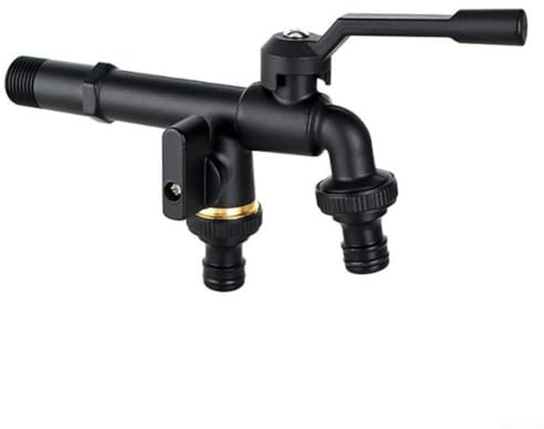 Besttoolifes Robinet d'extérieur en laiton massif à double tête avec interface 1/2 pour jardin et terrasse, une entrée et deux sorties, haut débit et design anti-fuite (B)