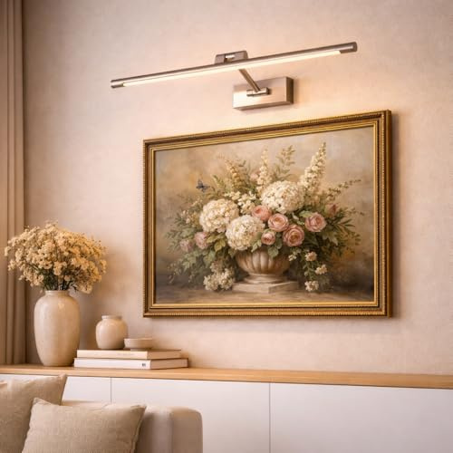 Alpinaluz Aplique LED para Cuadros y Espejos 48 cm 10W Luz Blanca Cálida 2700K Brazo Articulado Orientable Diseño Lineal Aluminio Acabado Níquel Cepillado Montaje en Pared