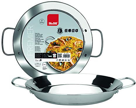 IBILI, Padella per paella premier, 34 cm, acciaio inox, 6 porzioni, adatta ai piani a induzione.