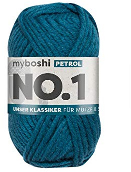 myboshi No.1 Wolle zum Häkeln und Stricken, Schnellstrickgarn, langlebige Mützenwolle, Strickwolle, Häkelwolle, mulesing-frei, 50g, Ll 55m Blau (Petrol) 1 Knäuel