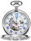 TREEWETO Unisex Taschenuhr mit Kette Analog Handaufzug Skelett Lupe Halber Jäger Silber