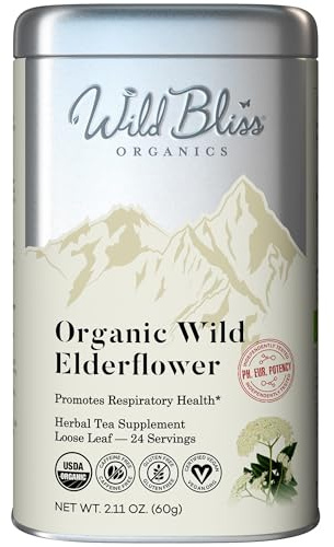 Wild Bliss Organic Elderflower Tea – Immune and Respiratory Support - Caffeine Free Loose Leaf Elder Flowers - 2.11 Ounces - 24 Servings