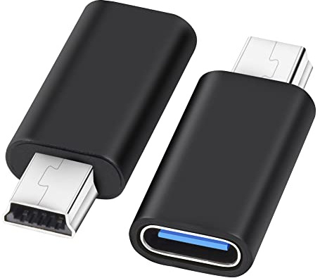 USB C till Mini USB Adapter (2 Pack), Seminer Typ C (Hona) till Mini USB 2.0 (Hane) Konverteringsanslutning, USB Mini till USB C Adapter Kompatibel med Digitalkameror, Dator, GPS etc (Svart)